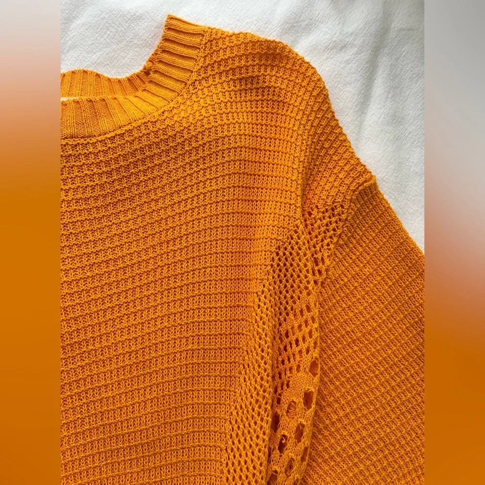 H&M Orange Crochet Cotton Knit Mini Dress Size Small New - Picture 10 of 10